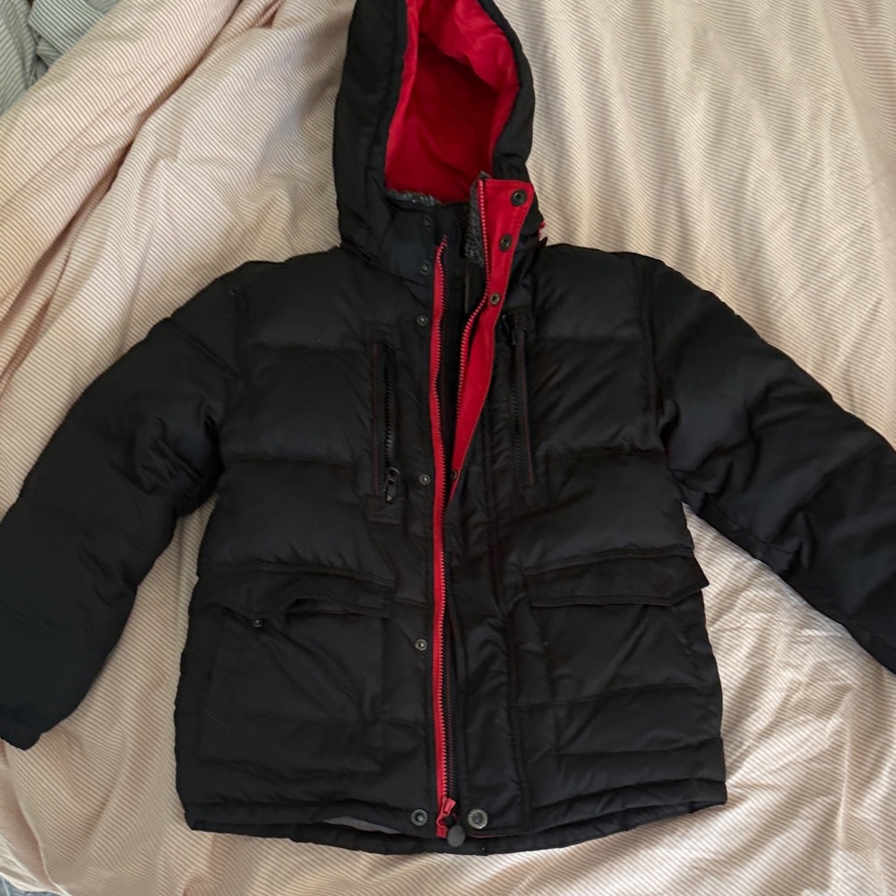 Black and Red Hooded Puffer Jacket